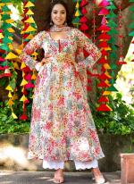 Georgette Multi Color Casual Wear Printed Readymade Gown With Dupatta